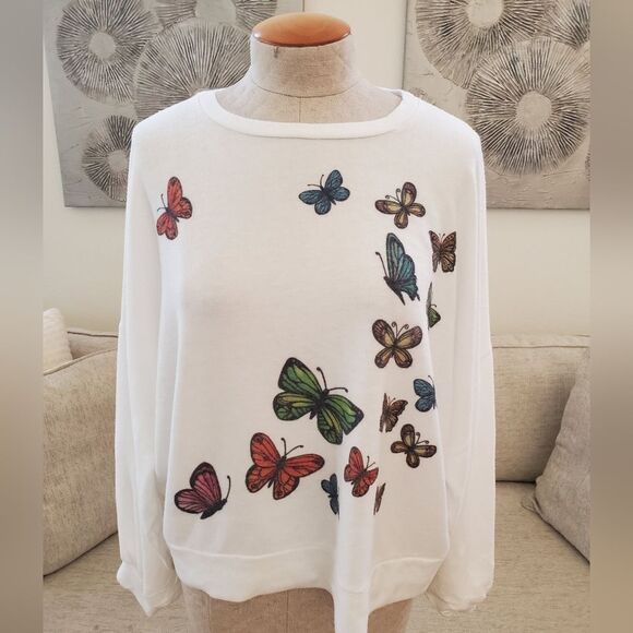 Go Couture Cartoon Butterflies Crewneck Dolman Balloon Sleeves Sweater sz Small - Picture 3 of 10
